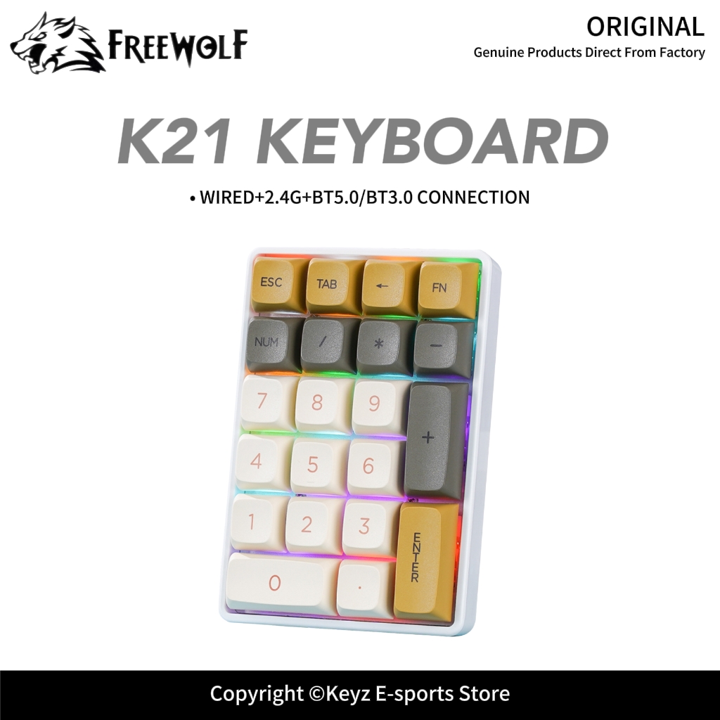 Keyboard Numpad Separate - Teclado Numérico Mecánico Tri-Modo K21 FREEWOLF,